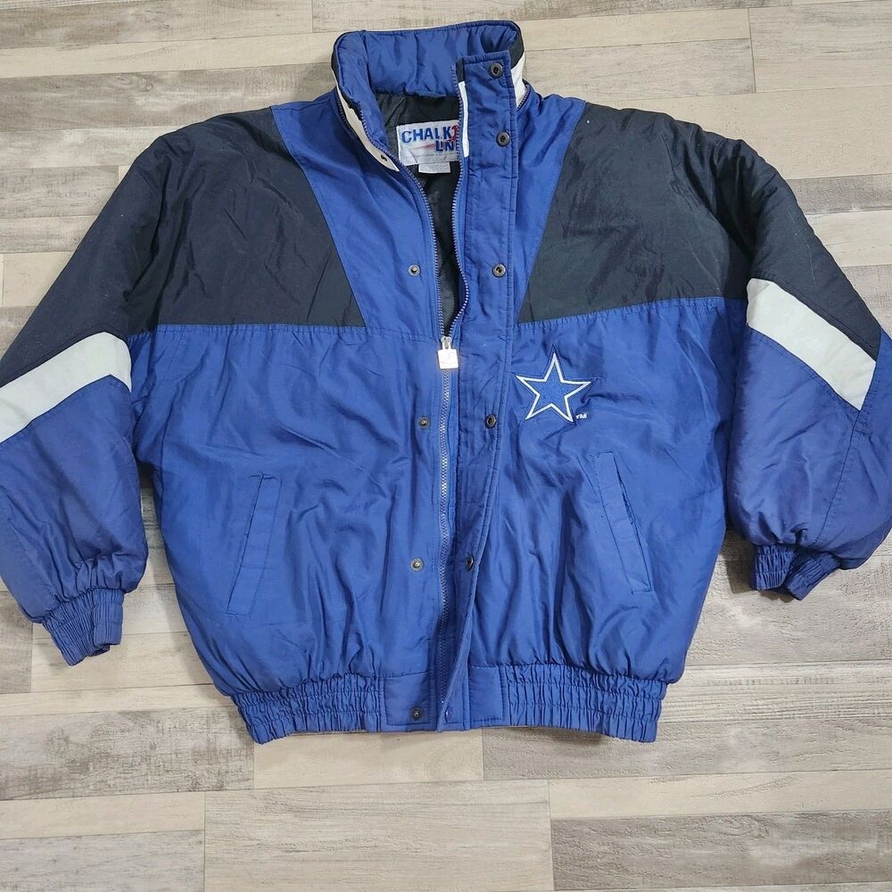 Vtg 90s Chalk Line NFL Dallas Cowboys Puffer Jacket Men's XL  Big Back Spellout